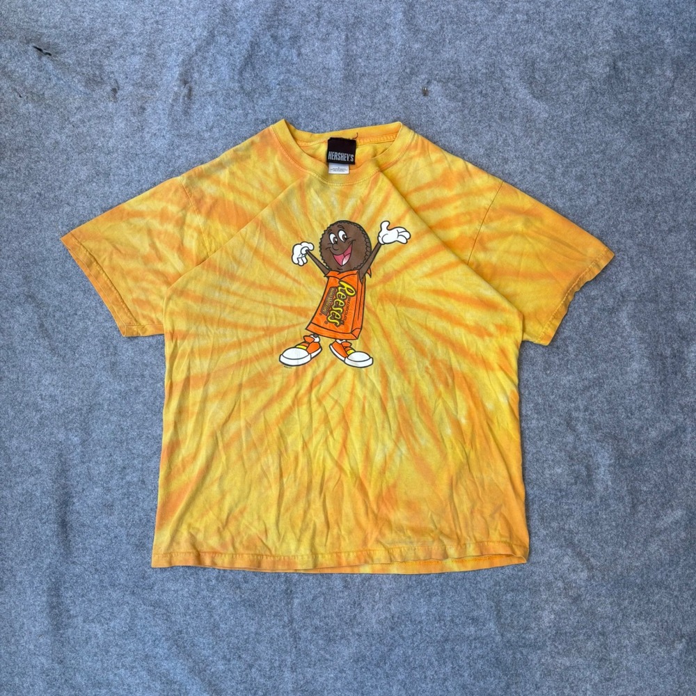 Hersheys Reeses Peanut Butter Cup Tie Dye Graphic T-Shirt M Large Orange Yellow